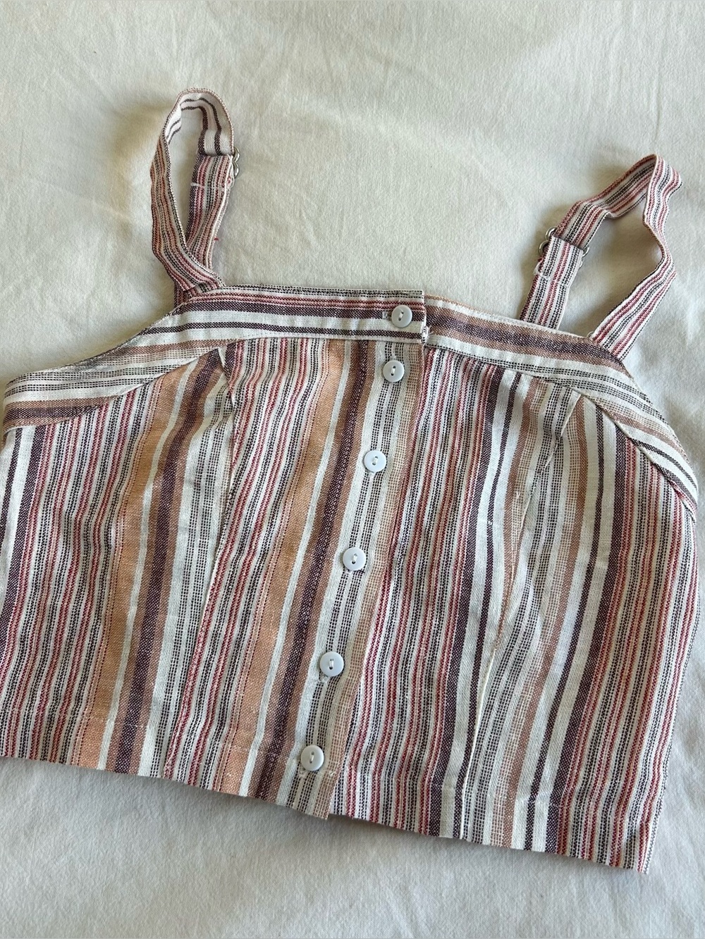 Lira Small Striped Summer Crop Top with Scrunched Back & Buttons